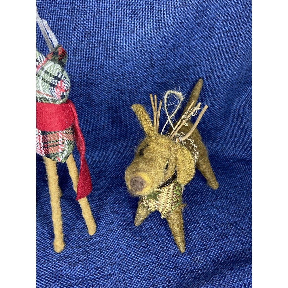 Pottery Barn Plaid Reindeer & Felt Animal Christmas Ornaments Lot of 3 Pre-Owned - Picture 9 of 17